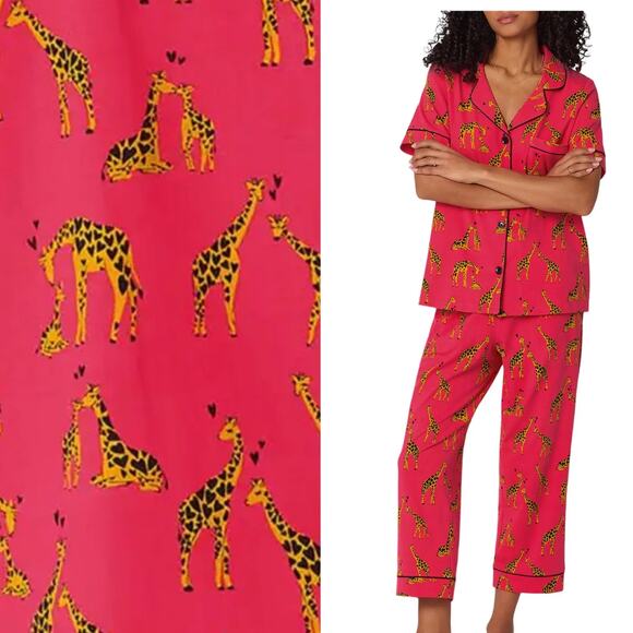 BedHead Other - EUC Bedhead Giraffes In Love Short Sleeve Cotton Jersey Cropped Pajama Set Sz M